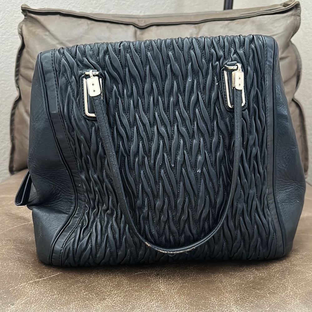 Coach Black Tote with Quilted Texture and Silver Hardware
